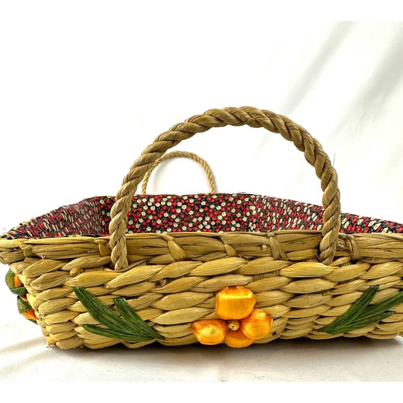 Vintage Floral Woven Basket Picnic Outdoor Entertaining Cheery Summer Theme - Picture 8 of 11